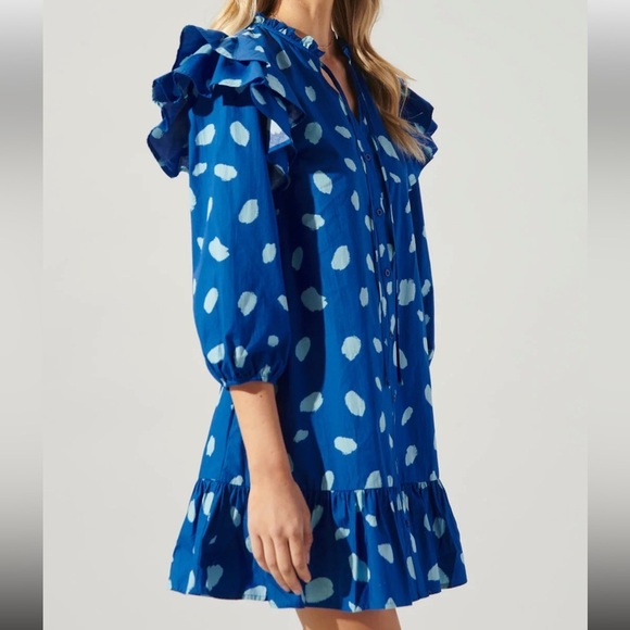 NWOT Sugarlips Odessa Dot Sammy Ruffle Drop Waist Dress Balloon Sleeves Cotton - Picture 14 of 16